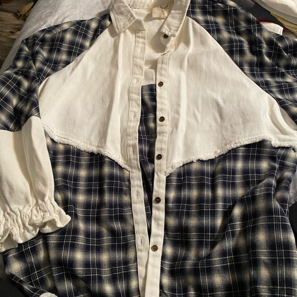 Plaid and White Womens flannel jacket